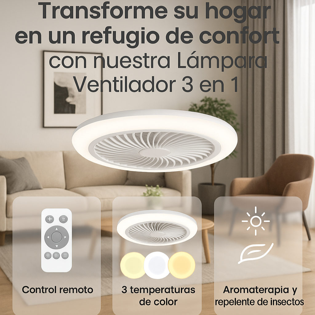 Lámpara Ventilador 3 en 1 con Aromaterapia– Confort, Frescura y Bienestar en un Solo Dispositivo